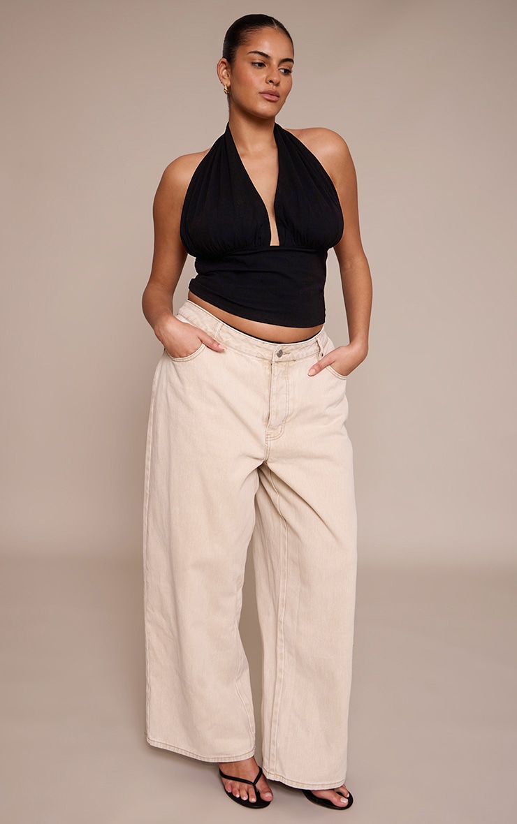Plus Black Sculpt Ruched Halterneck Top image 3