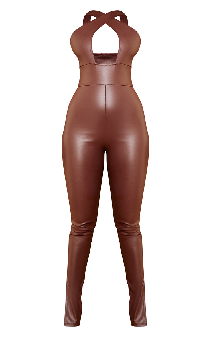 Chocolate Pu Cross Neck Jumpsuit image 1