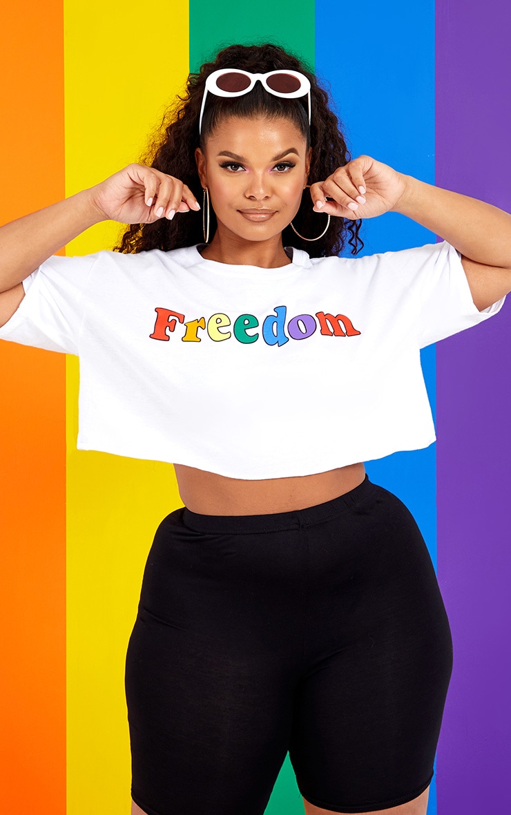 Plus White FREEDOM Crop Tee