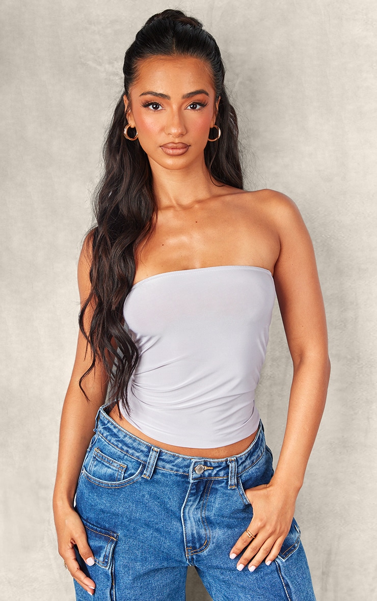 Petite Grey Slinky Bandeau Longline Top image 4