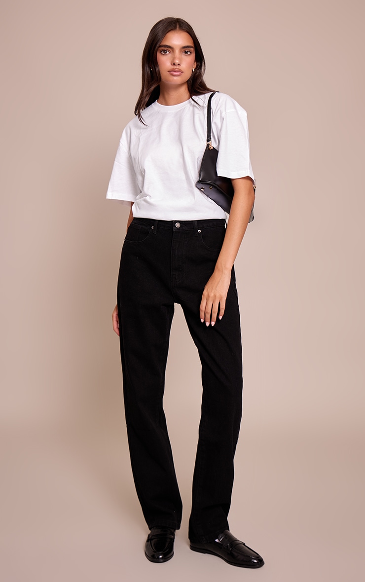 PRETTYLITTLETHING Washed Black High Waist Straight Leg Jean image 1