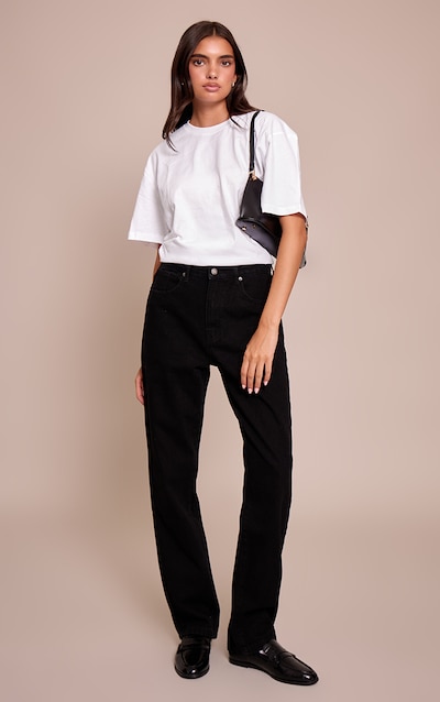 PRETTYLITTLETHING Washed Black High Waist Straight Leg Jean