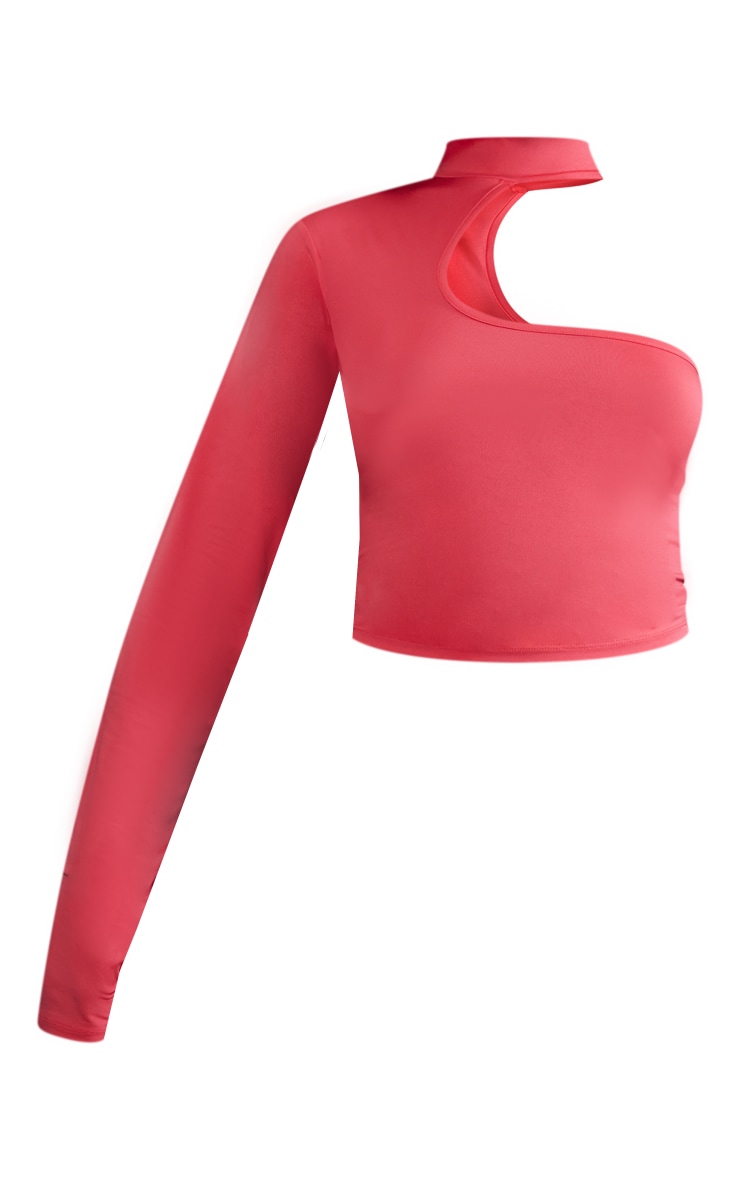 Pink Matte Slinky One Shoulder Crop Top image 1