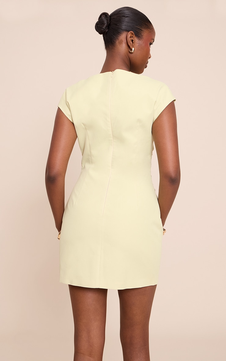 Lime Woven Cap Sleeve Cinched Waist Mini Dress image 2