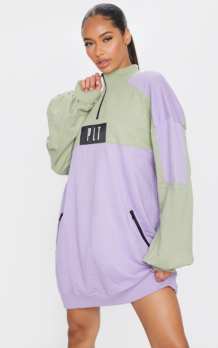 PRETTYLITTLETHING Multi Pastel Double Zip Sweat Jumper Dress