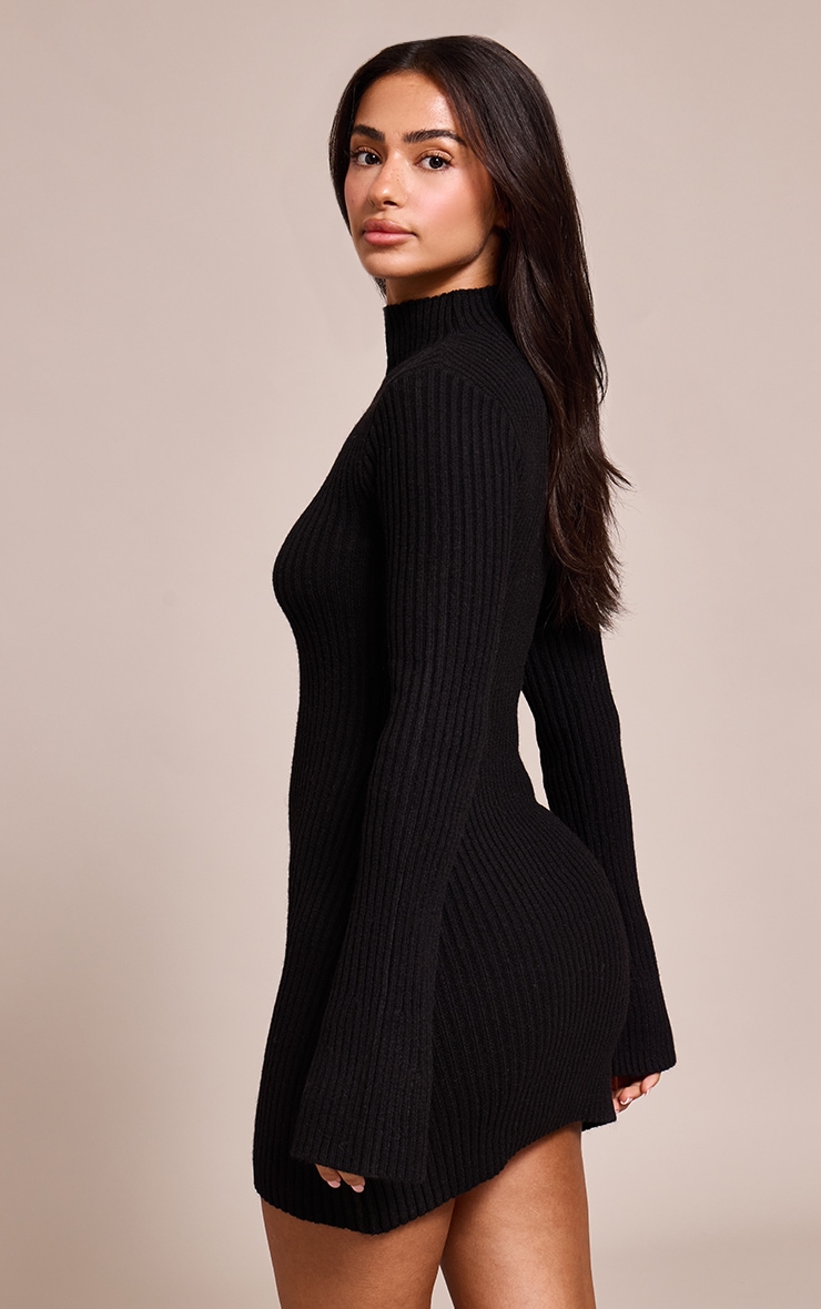 Petite Black Knit Shift Mini Dress image 2