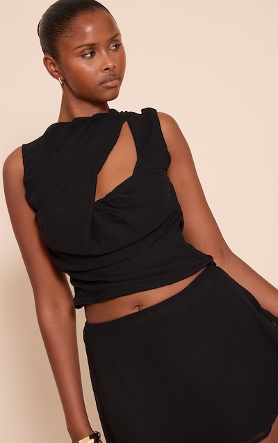 Black Chiffon Backless Top
