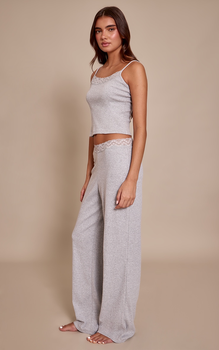 Grey Lace Trim Wide Leg Pant image 2