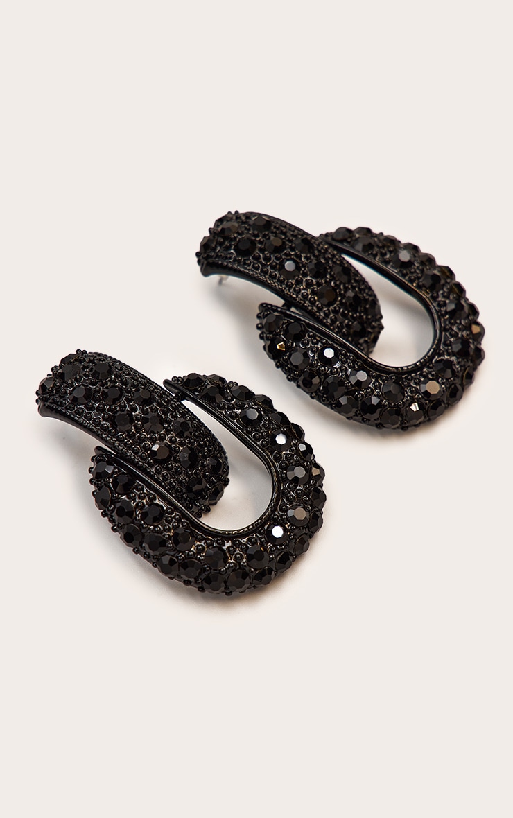 Black Diamante Door Knocker Statement Earrings image 3