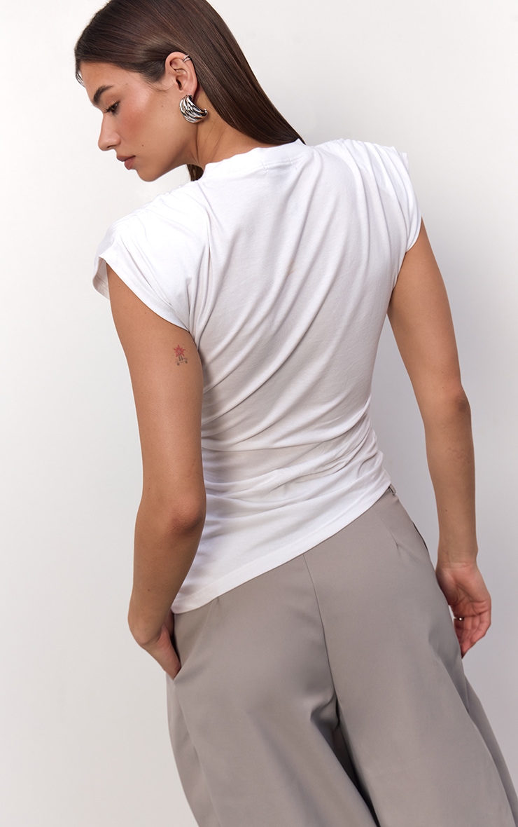 White Cotton Shoulder Detail Asymmetric Hem T-Shirt  image 2