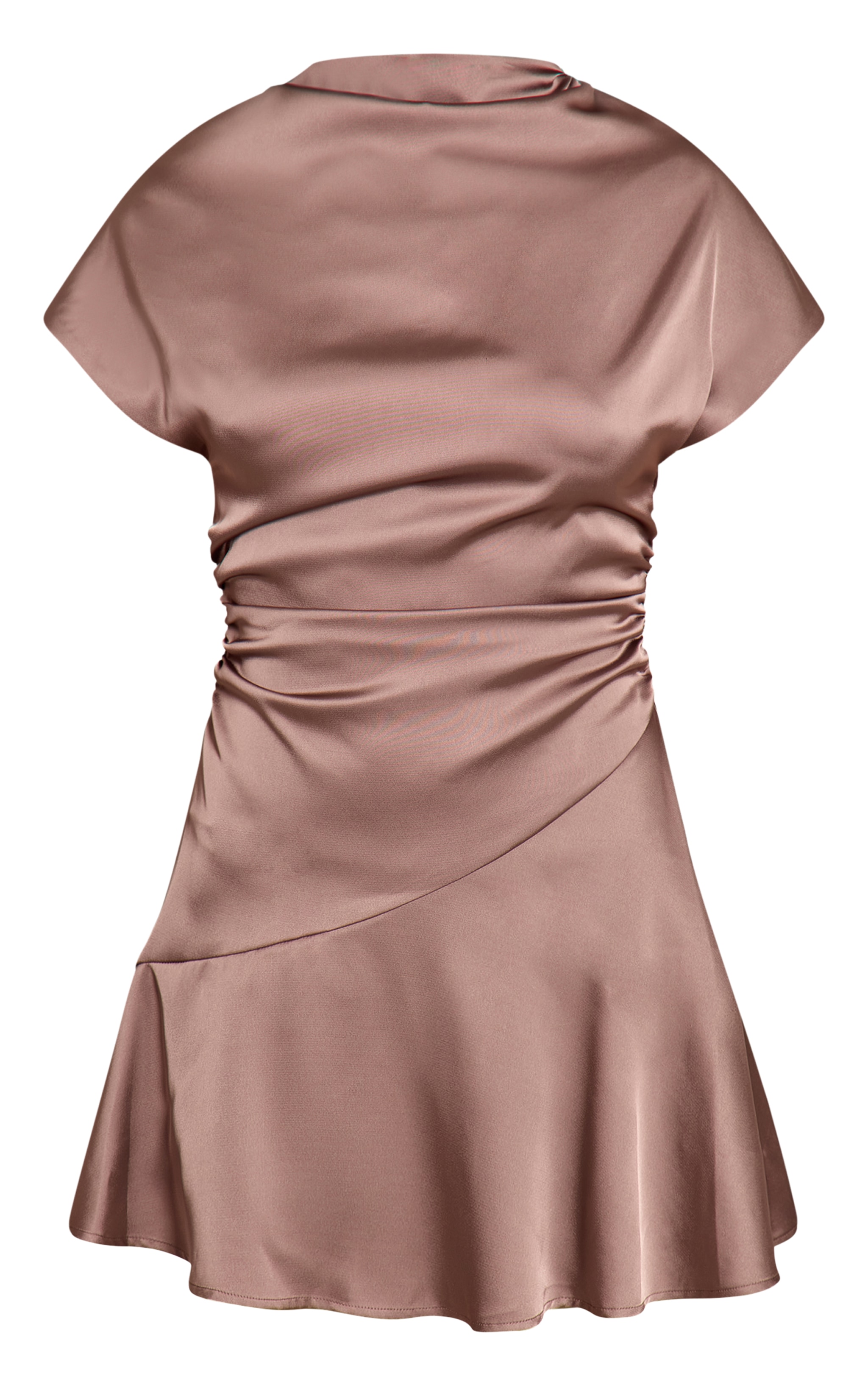 Taupe Satin Cap Sleeve Mini Dress image 5