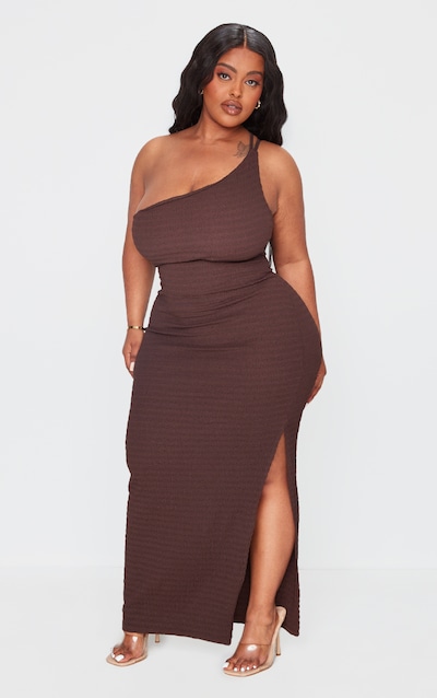 Plus Robe longue crêpée marron à bretelle unique