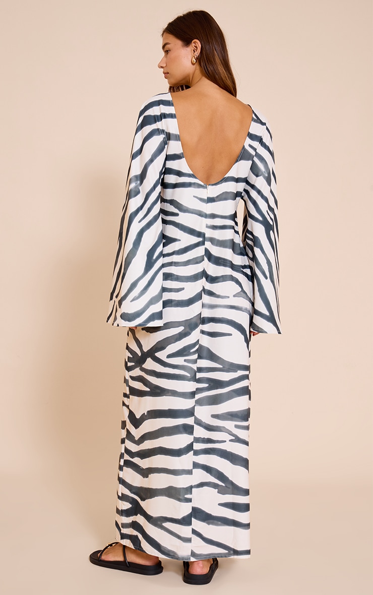 Zebra Print Floaty Woven Flared Sleeve Maxi Dress image 2