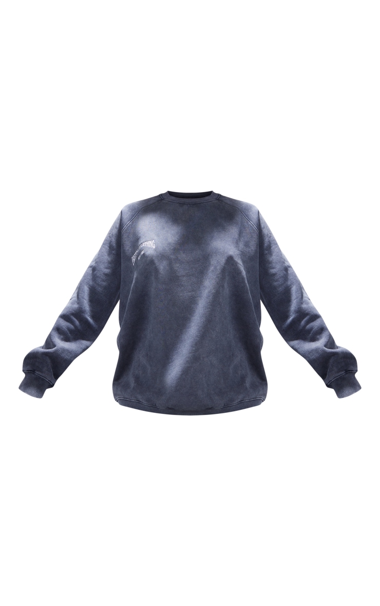 PRETTYLITTLETHING Charcoal New Vibe Embroidered Acid Wash Sweatshirt image 5