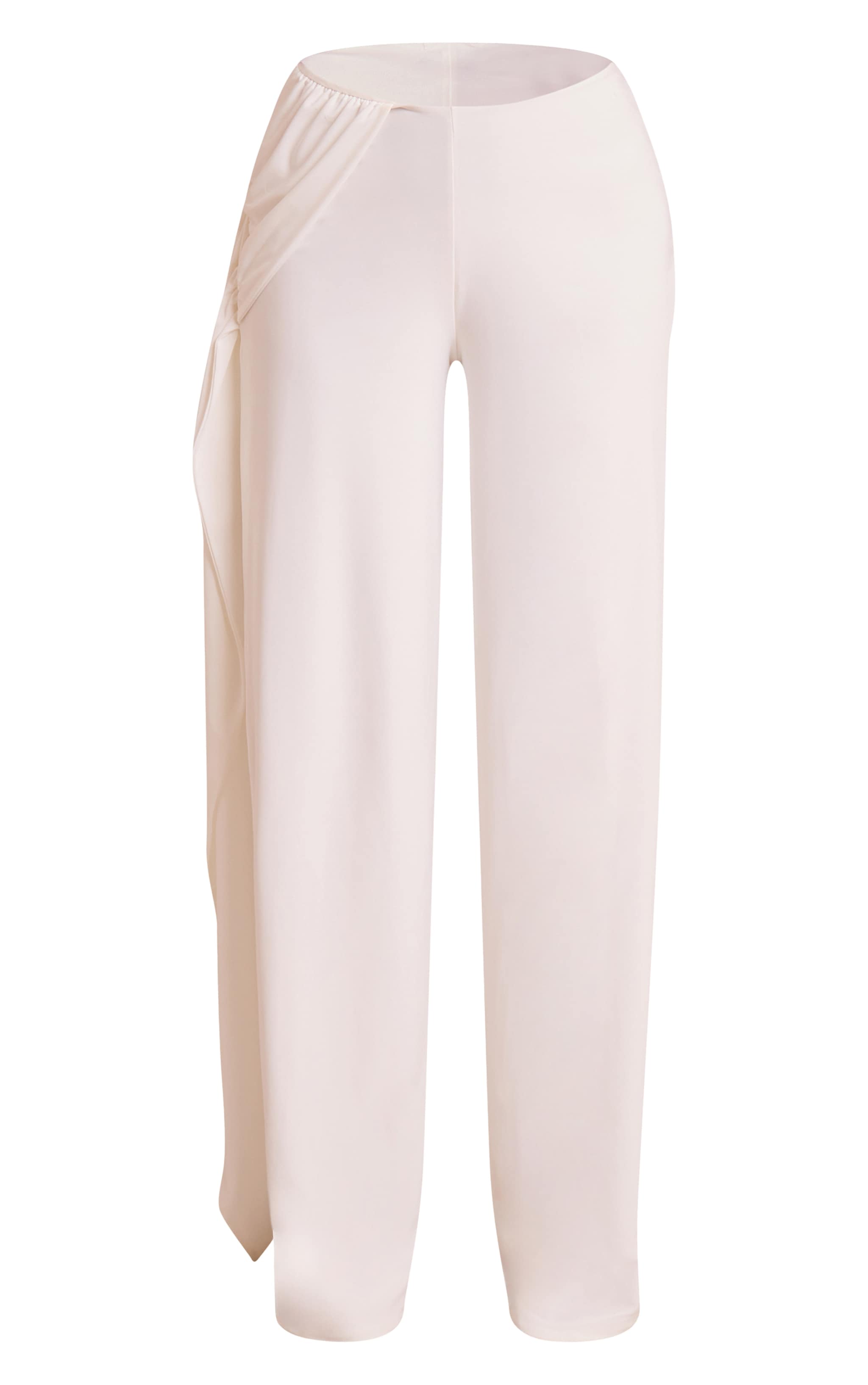 Cream Double Layer Slinky Twist Drape Straight Leg Pants image 5