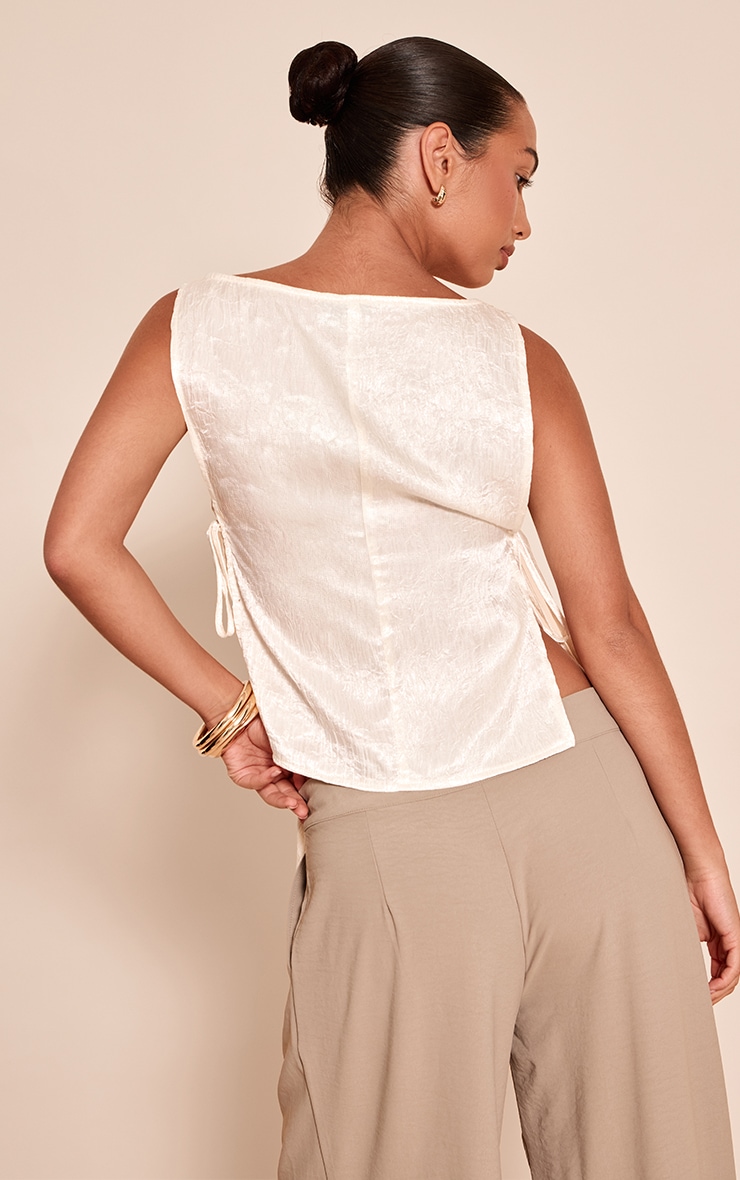 Cream Textured Tie Side Long Top image 2