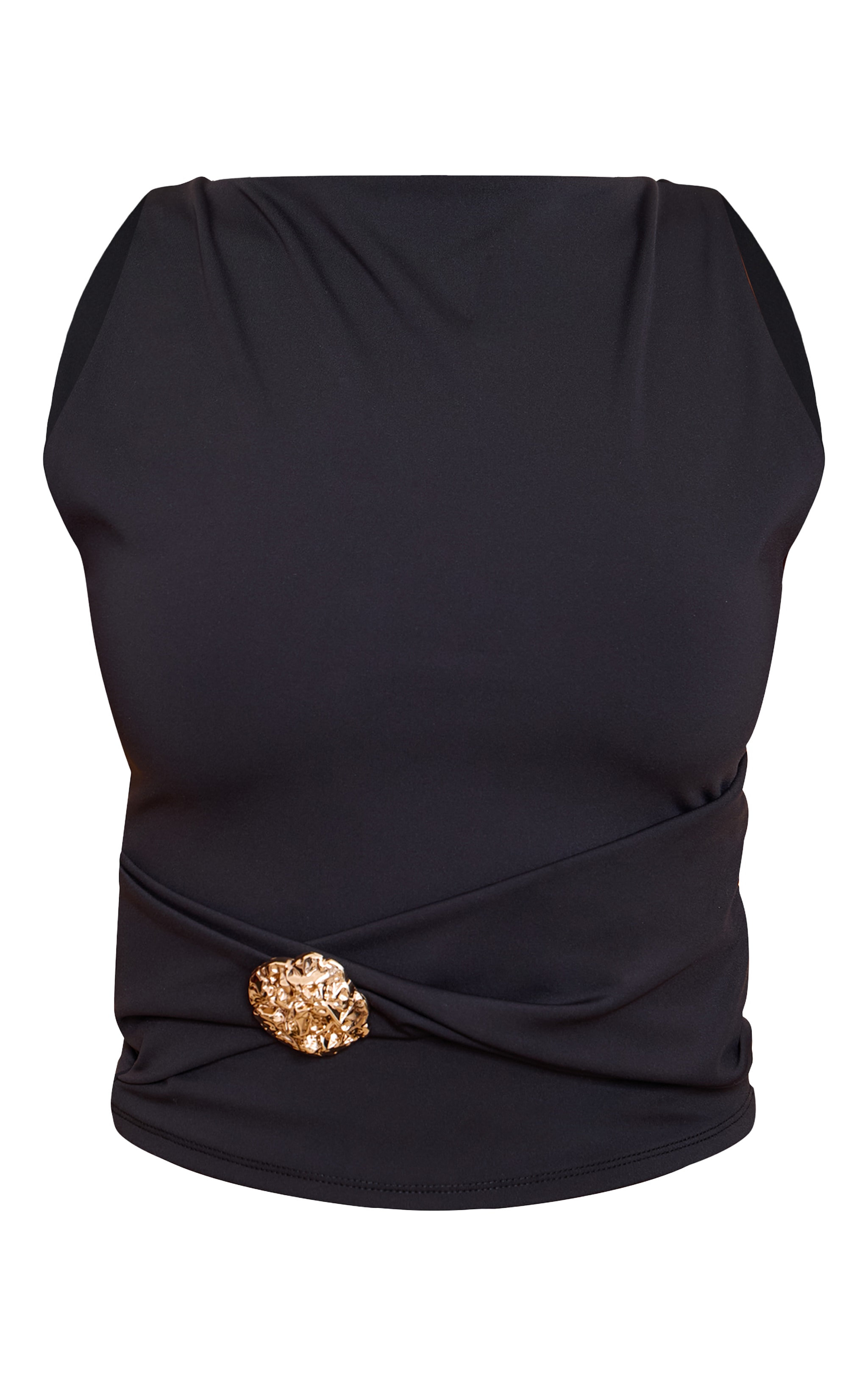 Black Double Layer Sculpt Boat Neck Twist Trim Detail Top image 5