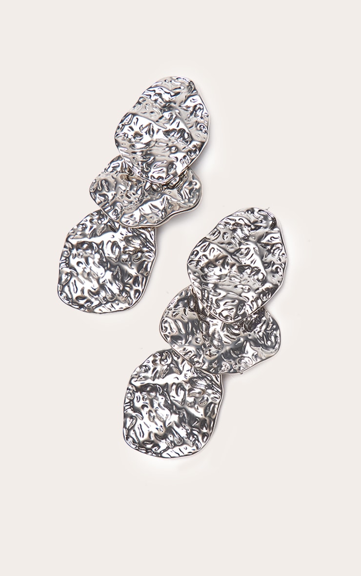 Silver Textured Statement Drop Earring image 3