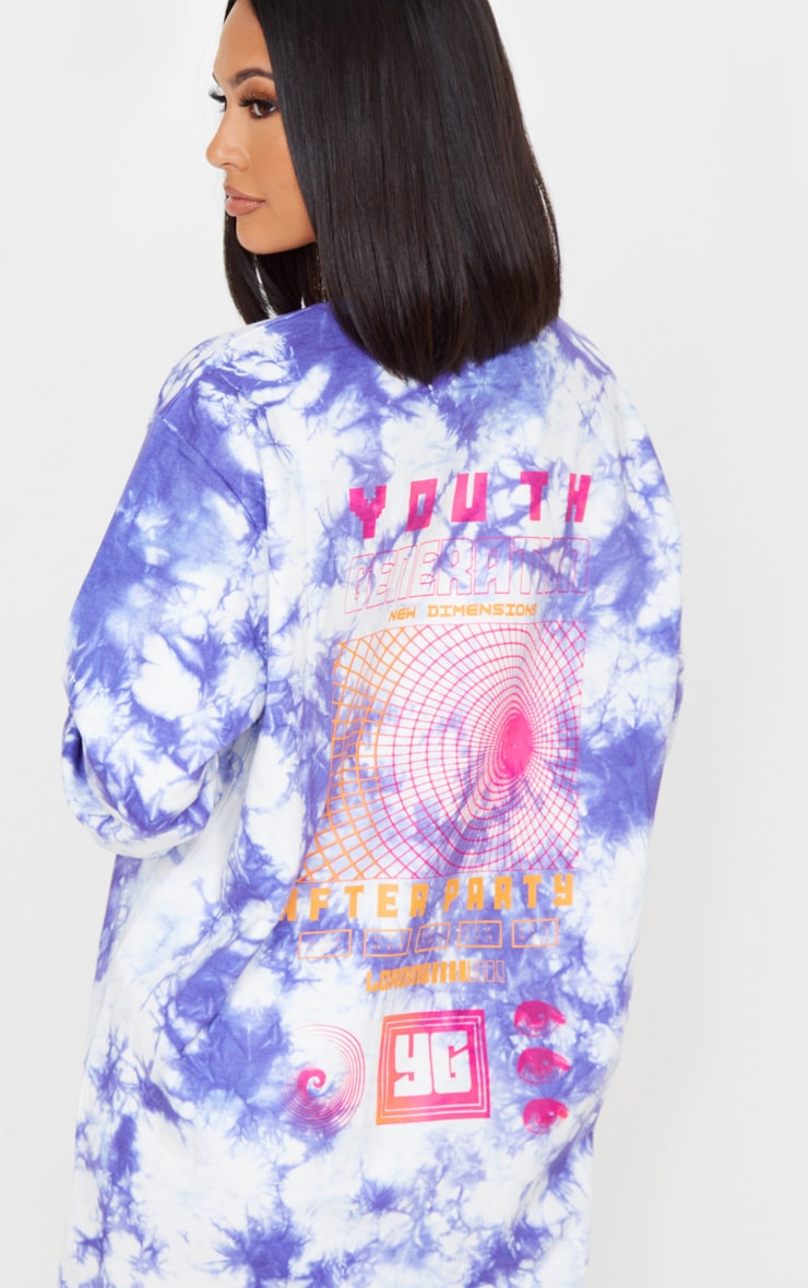 Lilac Youth Back Print Tie Dye Oversized Sweat Jumper Dress image 6