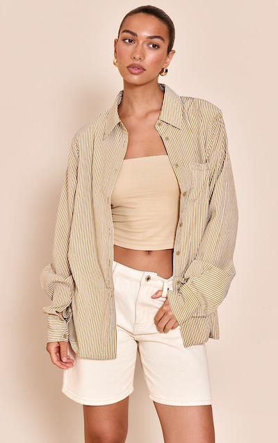 Olive Stripe Shoulder Pad Oversized Shirt