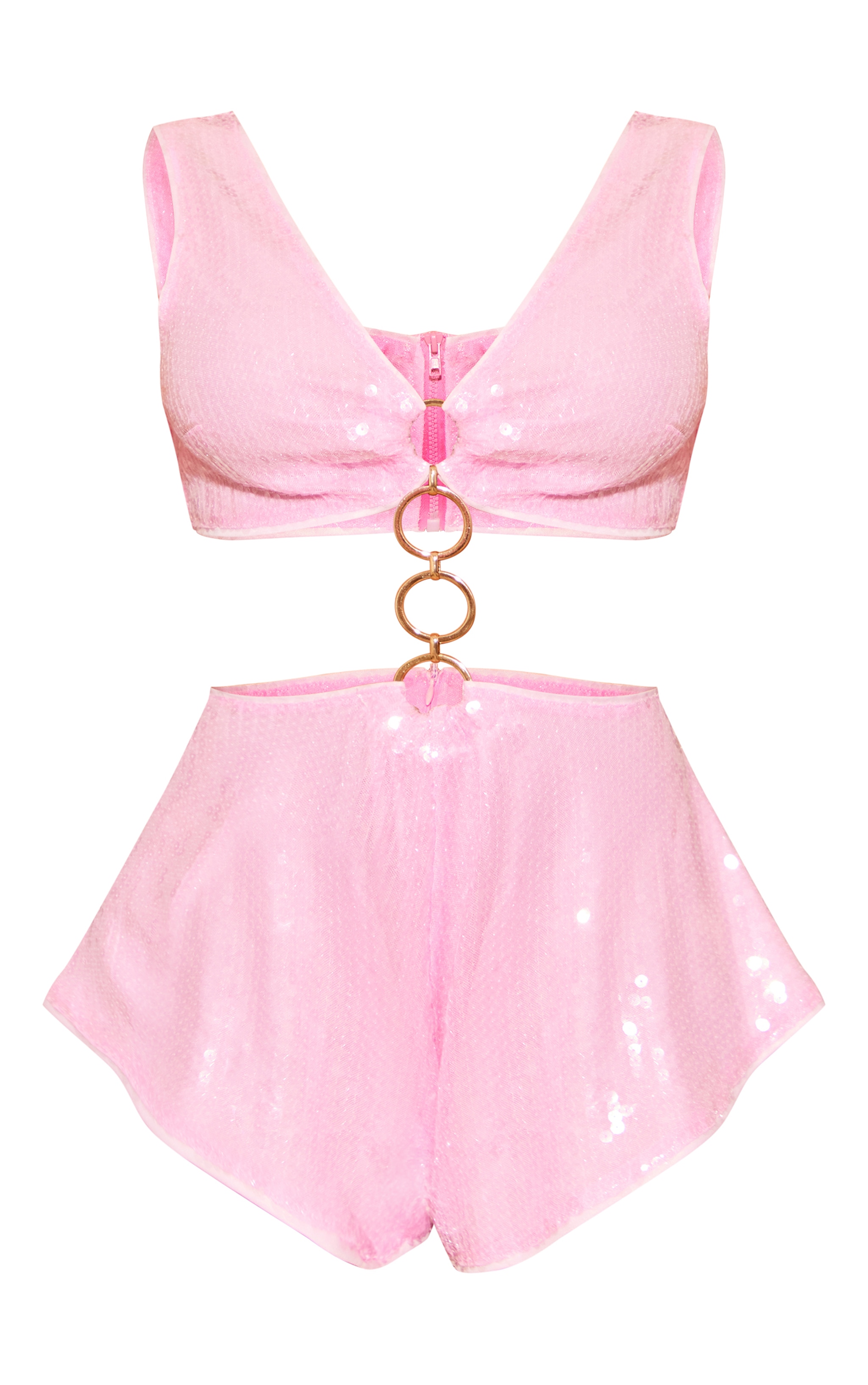 Pink Sequin Cut Out Romper image 5