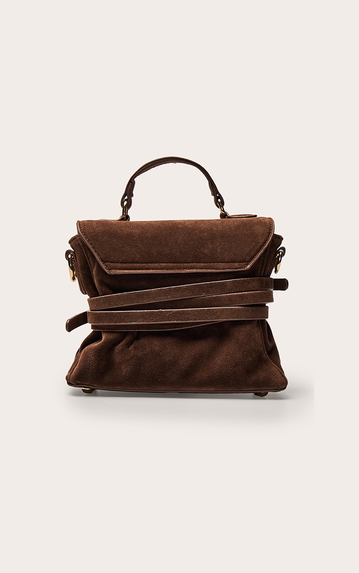 Chocolate Faux Suede Belted Cross Body Bag image 4