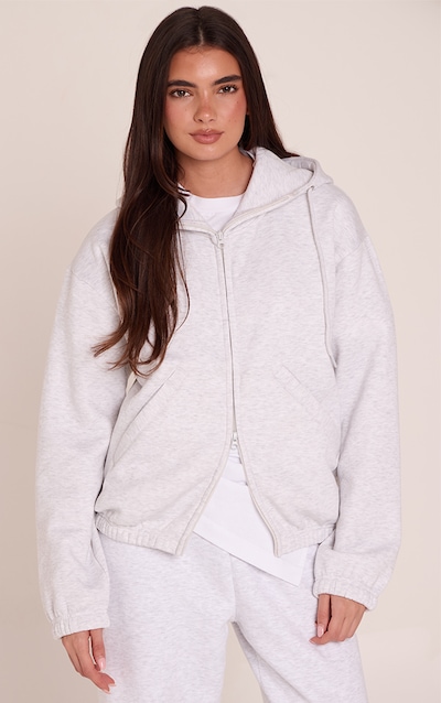 Ash Grey Funnel Neck Zip Up Hoodie
