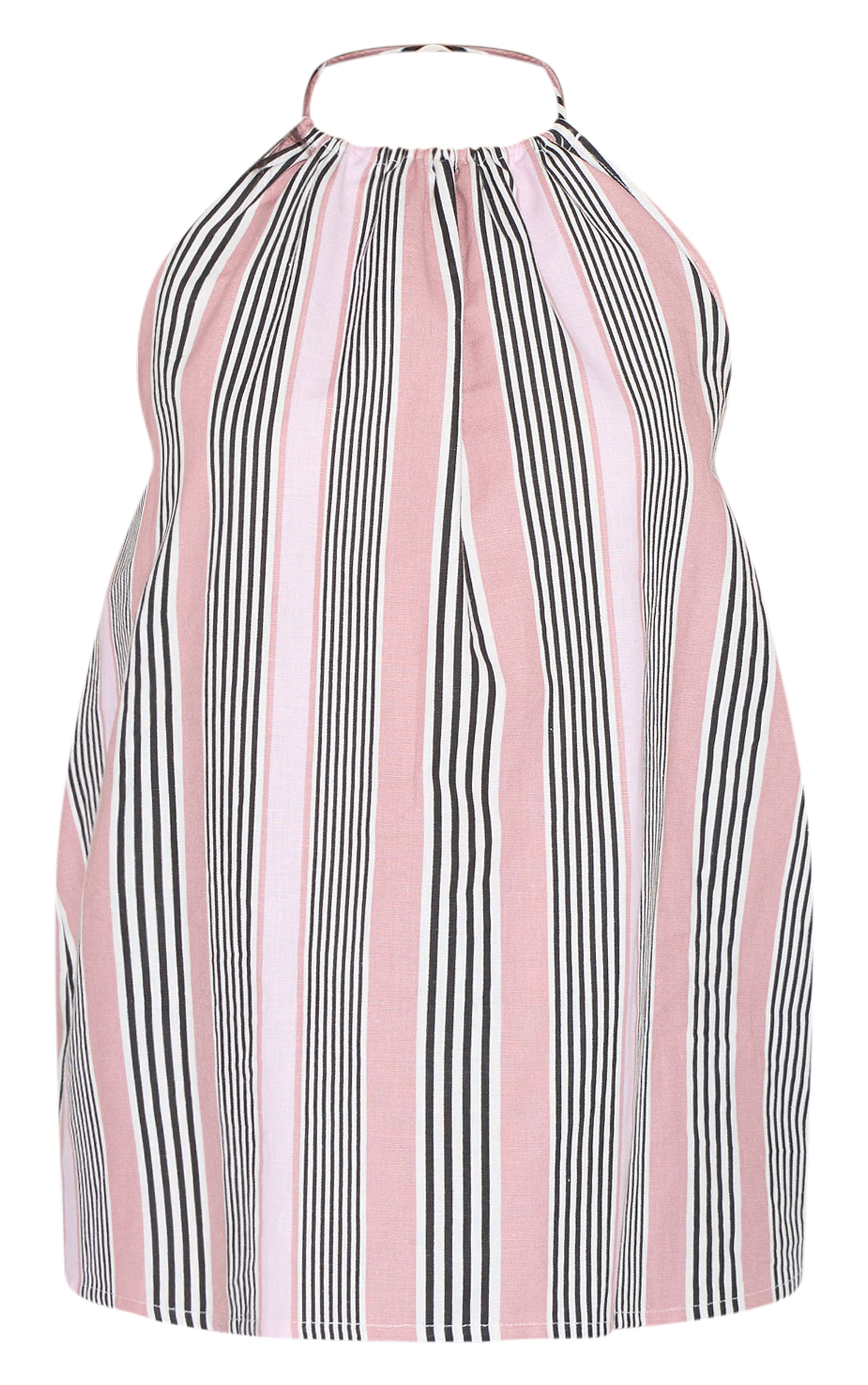 Pink Linen Look Striped Halterneck Top image 5