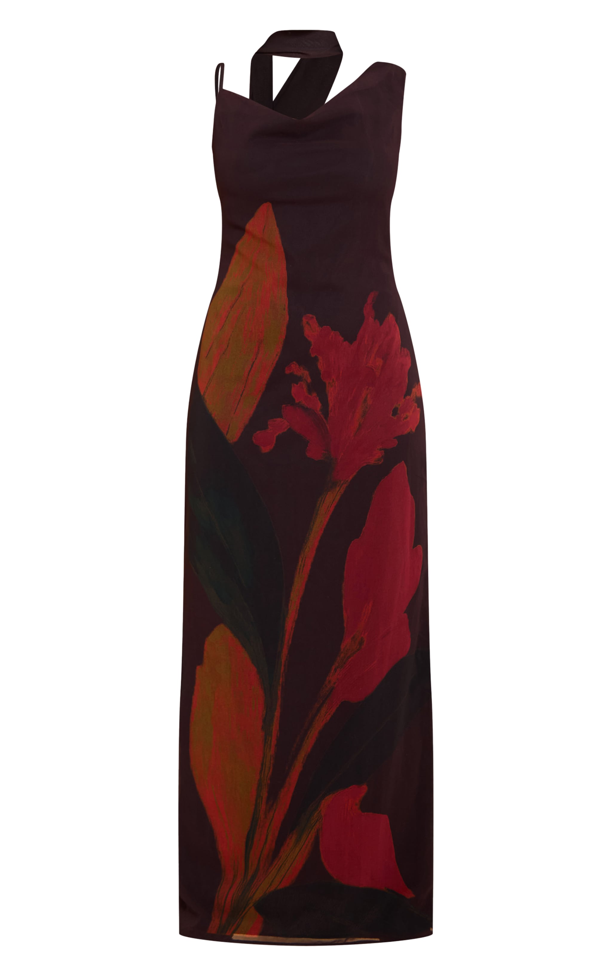 Black Floral Print Chiffon Scarf Maxi Dress image 5