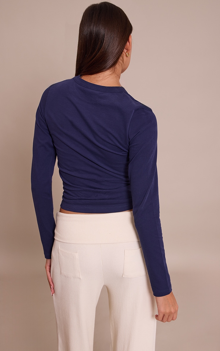 Dark Indigo Soft Cotton Crew Neck Longline Long Sleeve Top image 2
