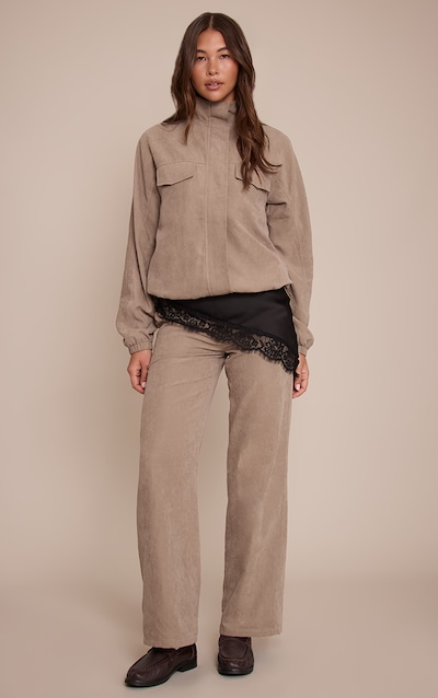 Pantalon droit en peau de pêche gris champignon