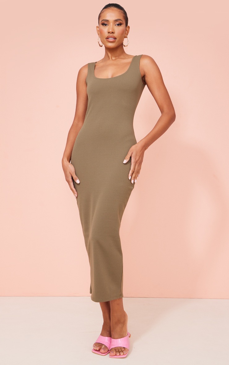 Olive Square Neck Midaxi Dress image 3