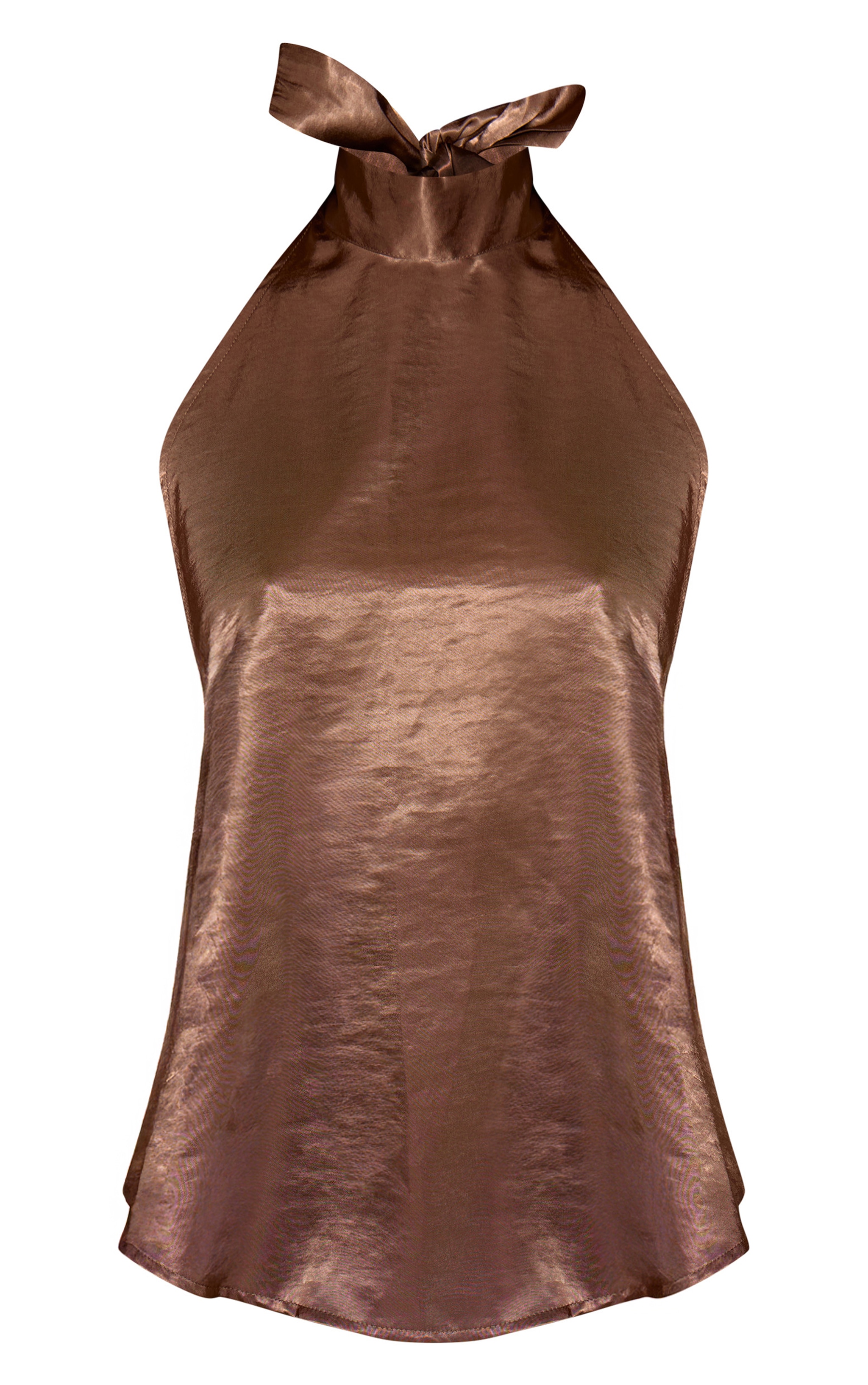 Light Brown Satin Halterneck Back Detail Top image 5