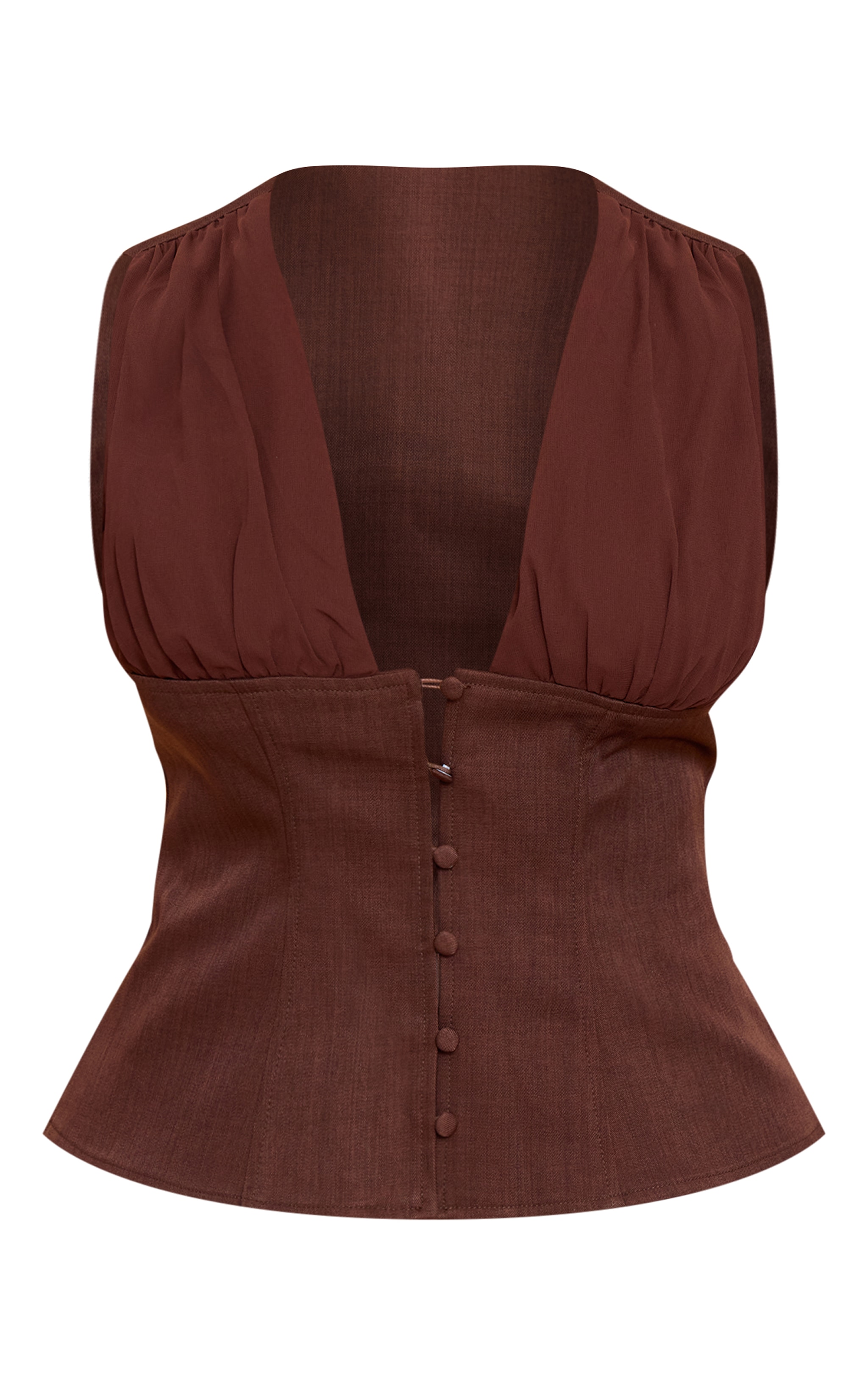 Shape Chocolate Plunge Front Button Detail Top image 5