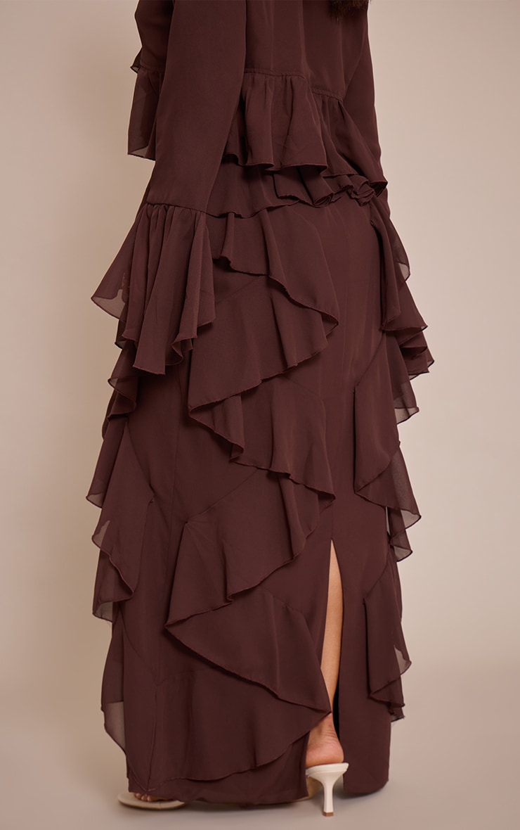 Petite Chocolate Ruffle Chiffon Maxi Skirt image 3