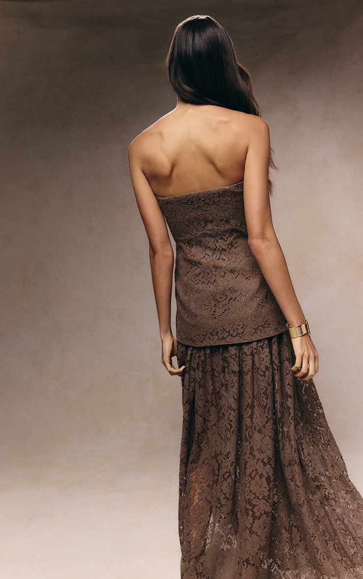 Taupe Lace Sheer Skirt Panel Bandeau Midaxi Dress image 2