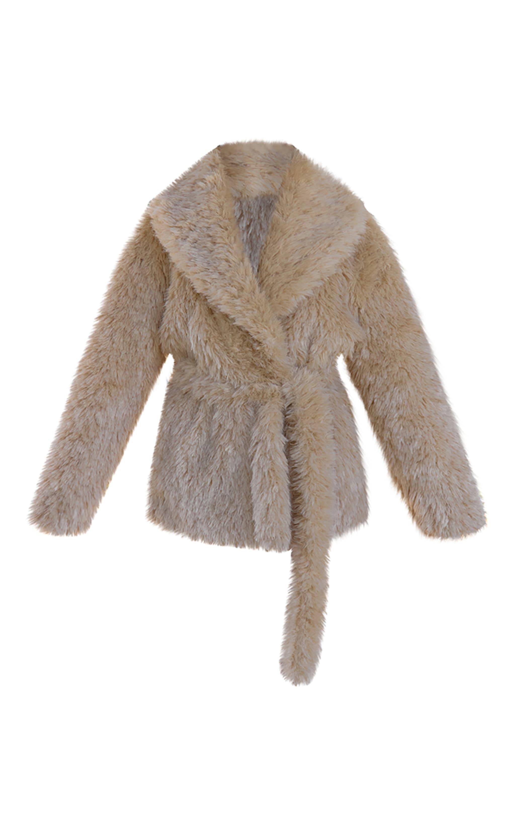 Manteau en fausse fourrure crème à col oversize image 7