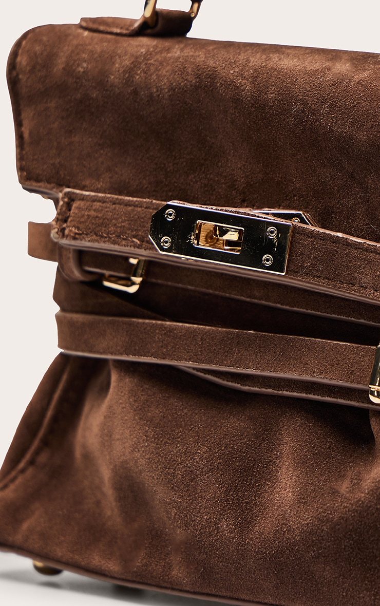 Chocolate Faux Suede Belted Cross Body Bag image 5