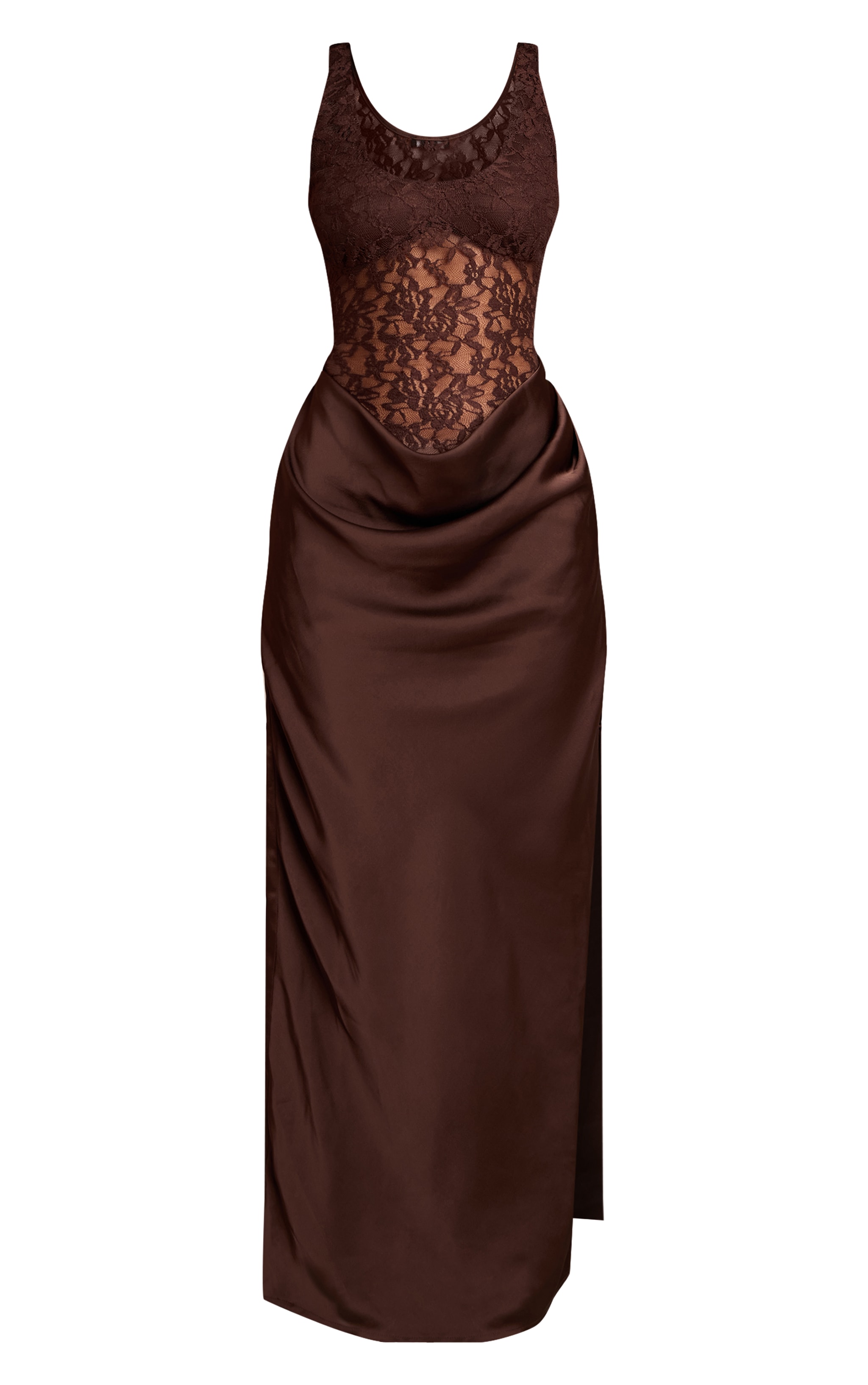 Petite Chocolate Lace & Satin Maxi Dress image 5