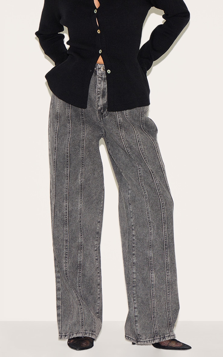 Petite Grey Denim Seam Detail Jeans With Adjustable Straps image 2