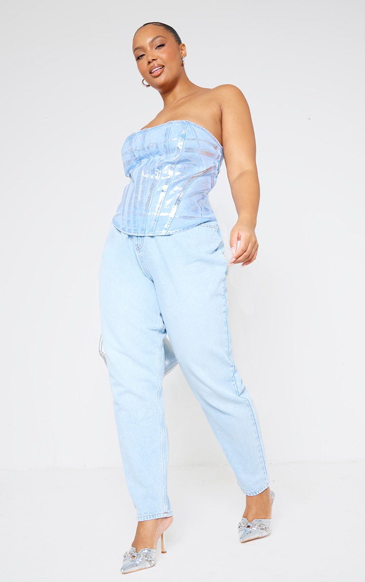 Plus Silver Washed Foil Denim Corset image 3