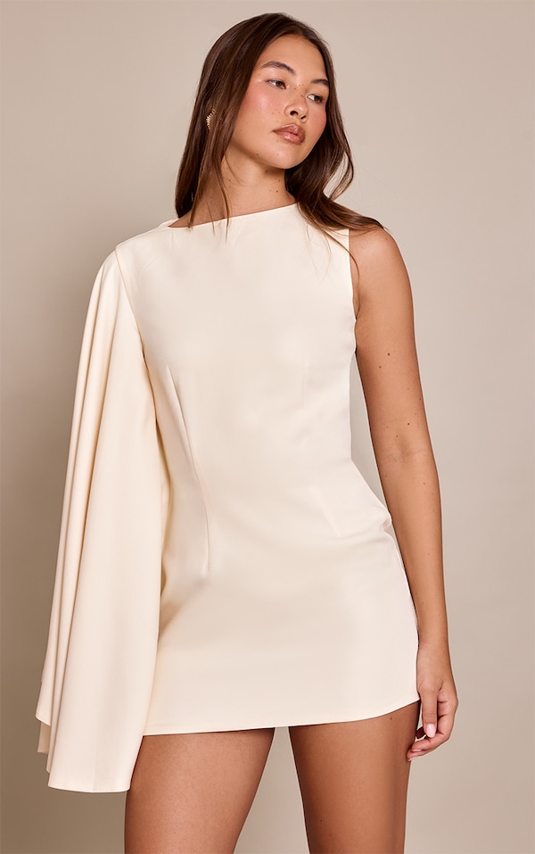  Cream Asymmetric Cape Mini Dress