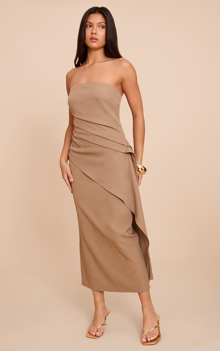 Mushroom Woven Ruched Drape Detail Dress image 1
