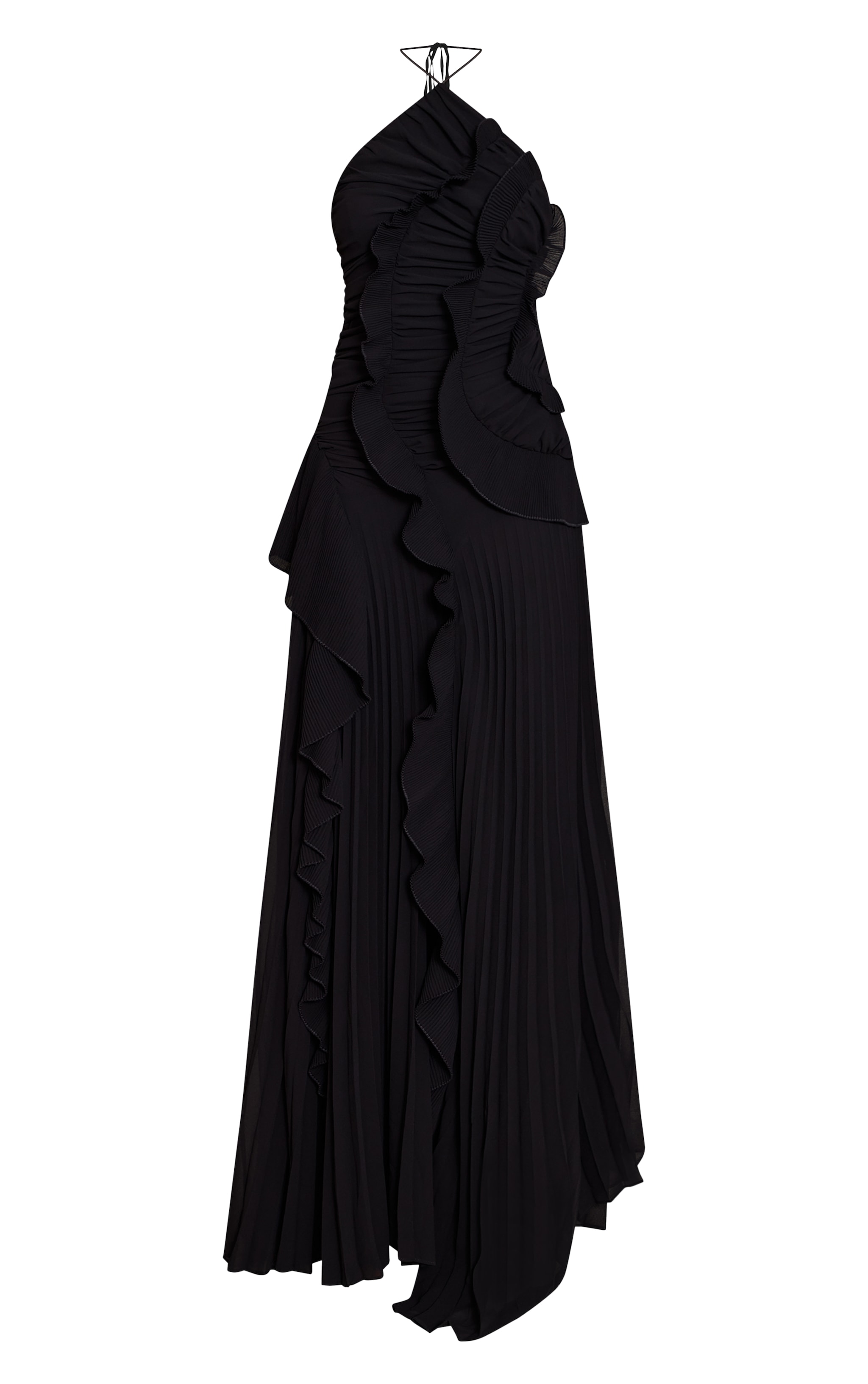 Black Pleated Frill Halterneck Maxi Dress image 5