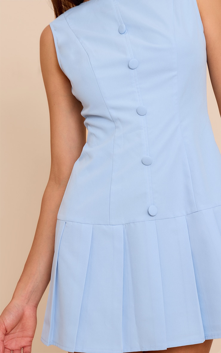 Baby Blue Button Down Pleated Hem Shift Dress image 4