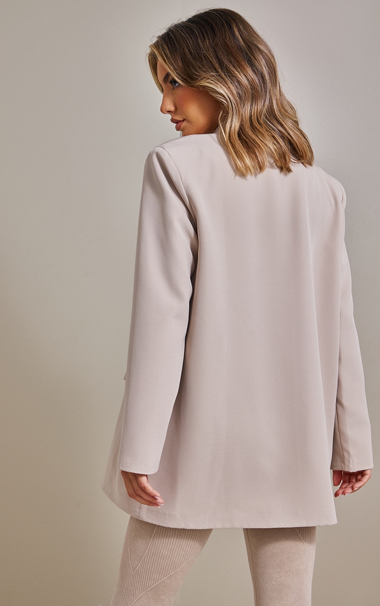 Stone Double Breasted Flap Pocket Oversized Blazer PrettyLittleThing USA