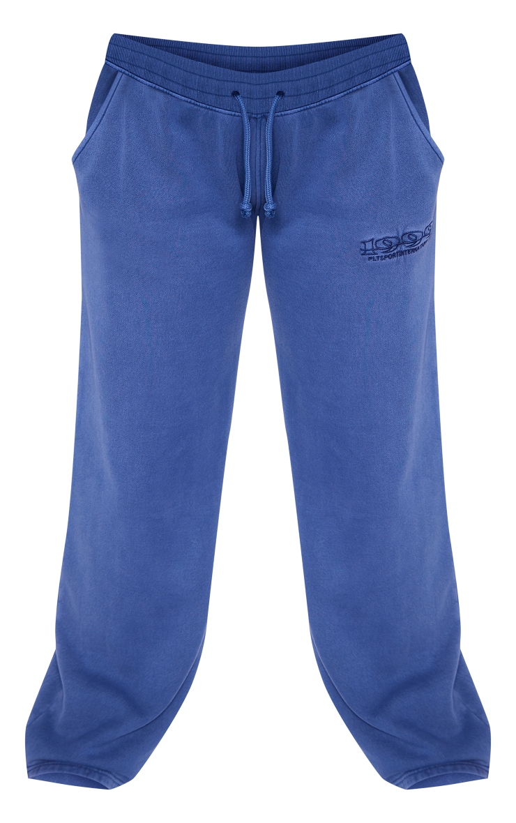 PRETTYLITTLETHING Plus Washed Blue Embroidered Sweatpants image 5