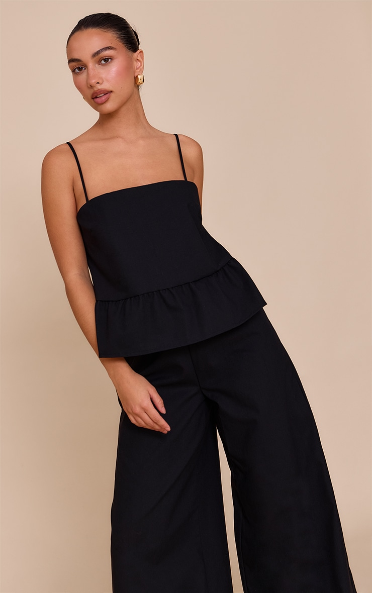 Black Linen Blend Peplum Detail Overlay Jumpsuit image 4