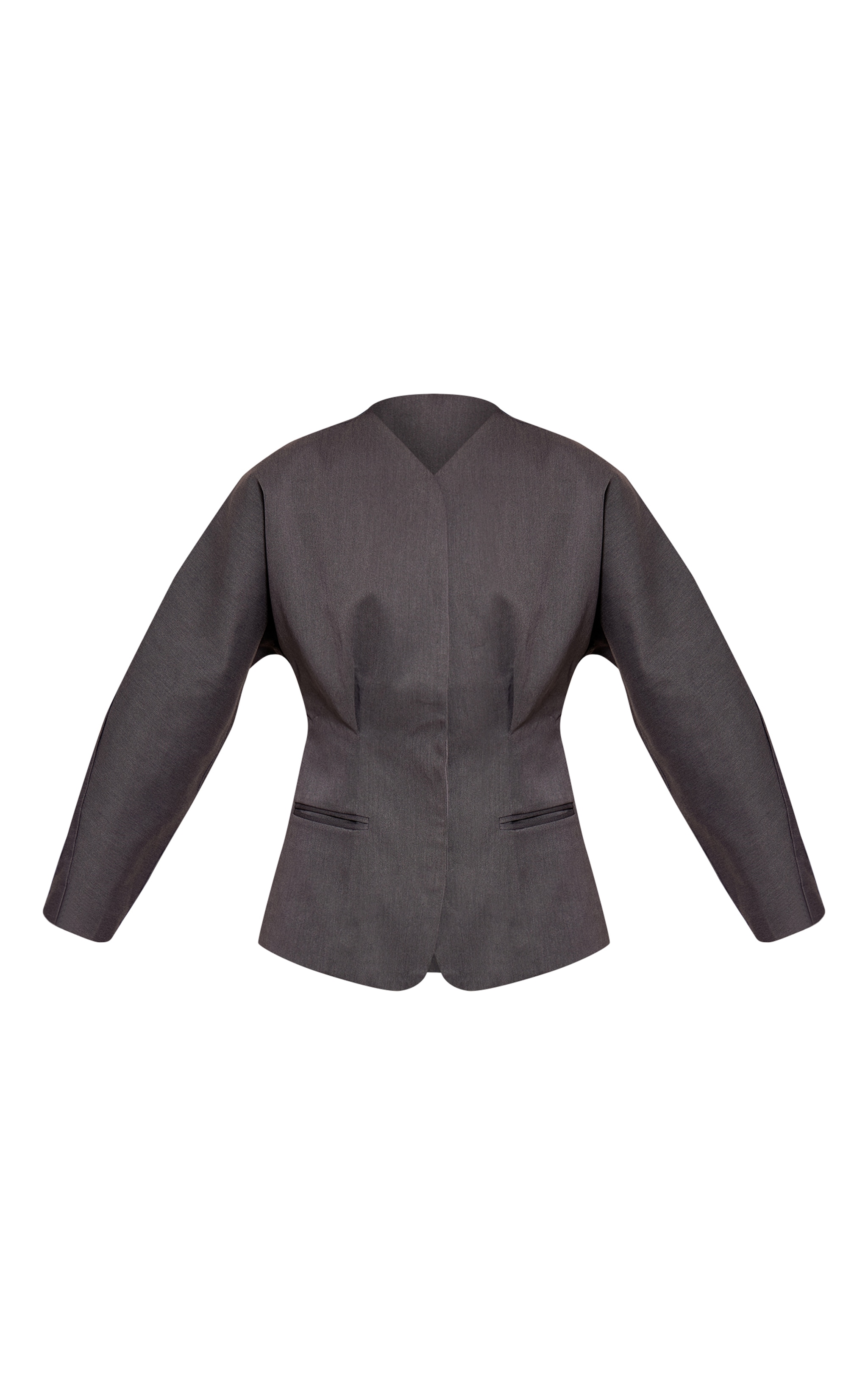 Charcoal Grey Premium Woven Tailored Collarless Blazer image 5