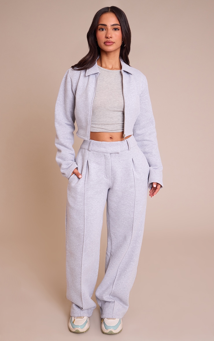 Petite Grey Marl Tailored Seam Detail Wide Leg Sweatpants